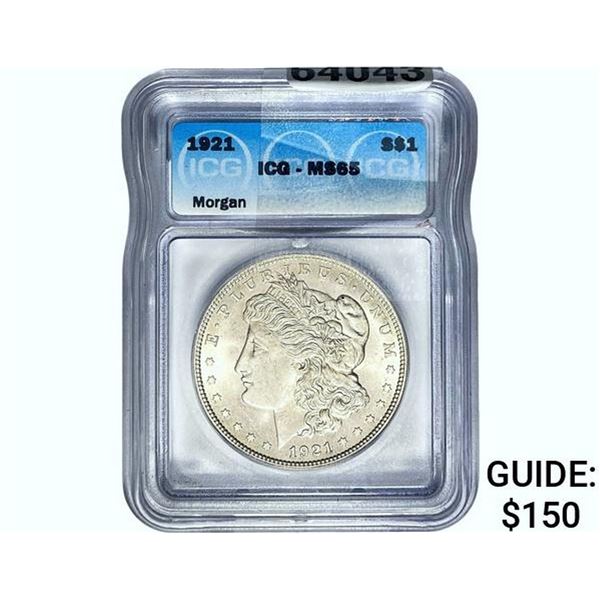 1921 Morgan Silver Dollar ICG MS65