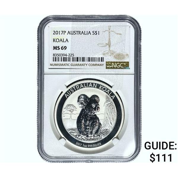2017P  NGC MS69 Aust. 1 OZ.  Silver Dollar-Koala