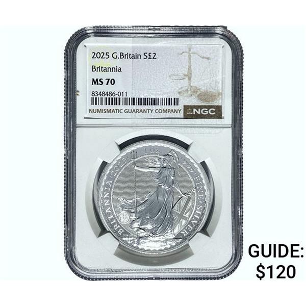2025  NGC MS70 Silver 2 Great Britian Pounds