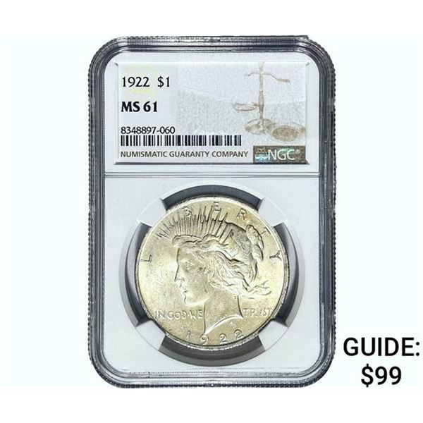 1922 Silver Peace Dollar NGC MS61