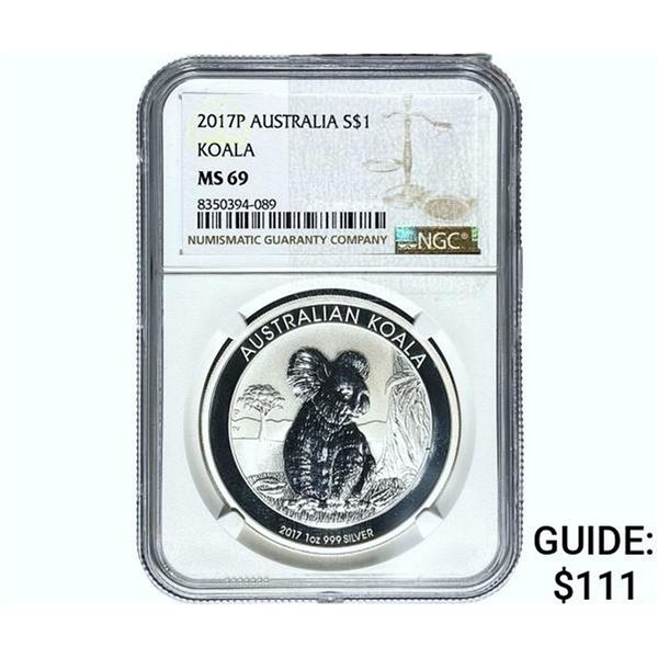 2017-P  NGC MS69 Aust. 1 OZ.  Silver Dollar-Koala