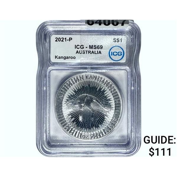 2021-P  ICG MS69 Aust. 1 OZ.  Silver Dollar-Kangaroo