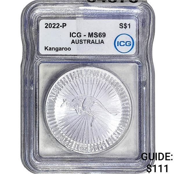 ICG MS69 2022-P 1 OZ. Aus. Silver Dollar-Kangaroo
