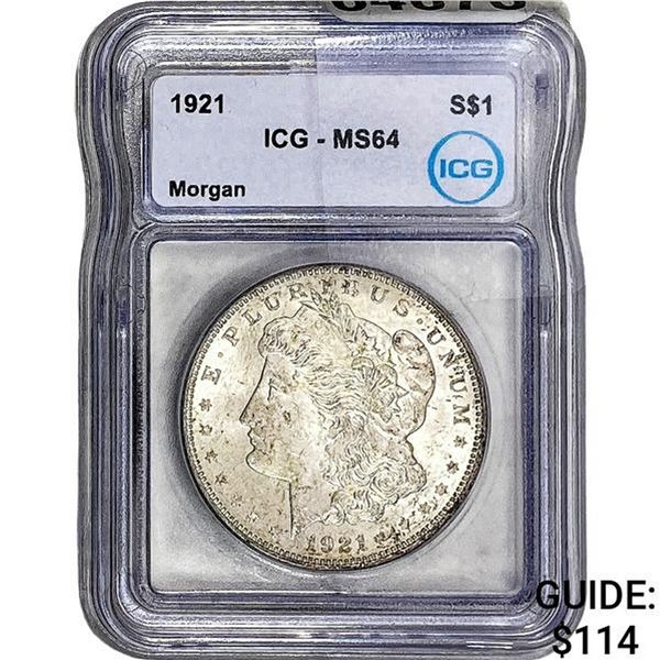 1921 Morgan Silver Dollar ICG MS64