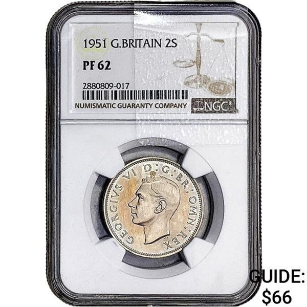 NGC PF62 1951 Great Britian 2 Shillings