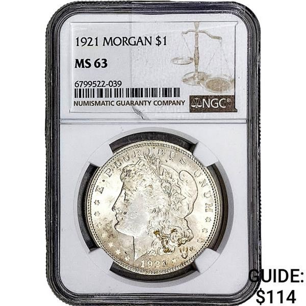 1921 Morgan Silver Dollar NGC MS63