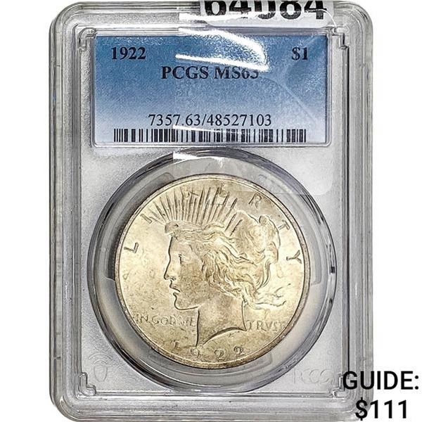 1922 Silver Peace Dollar PCGS MS63