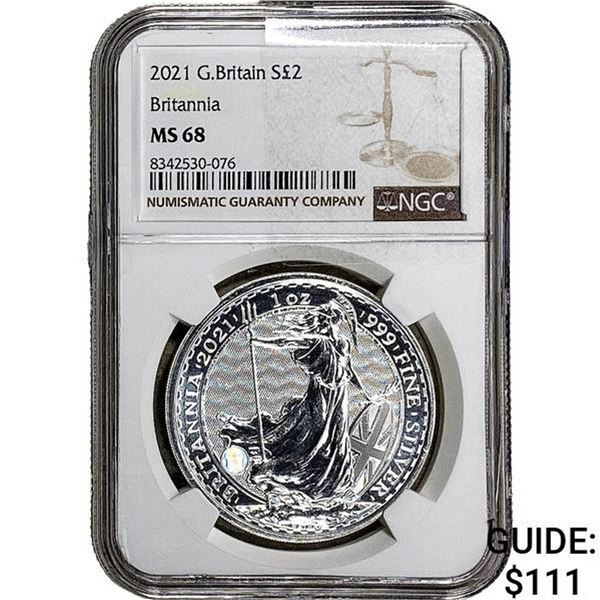 NGC MS68 Great Britian SIlver 2 Pounds