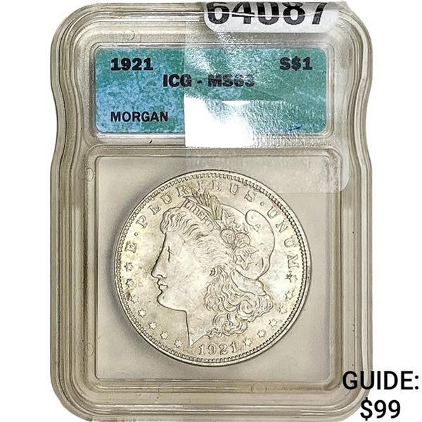1921 Morgan Silver Dollar ICG MS63