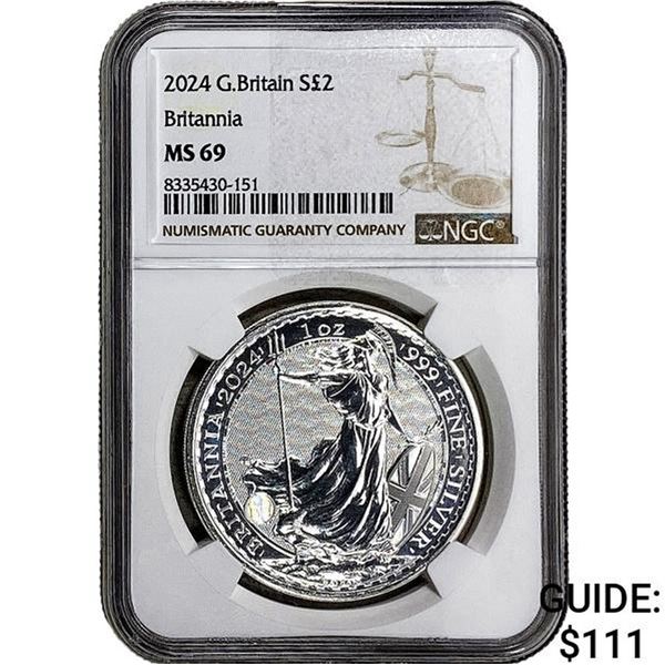 NGC MS69 2024 Silver Great Britian 2 Pounds