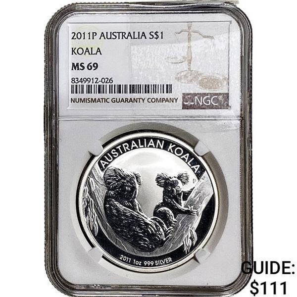 NGC MS69 2011-P Aus. Silver Dollar-Koala