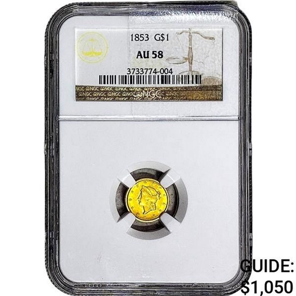 1853 Rare Gold Dollar NGC AU58