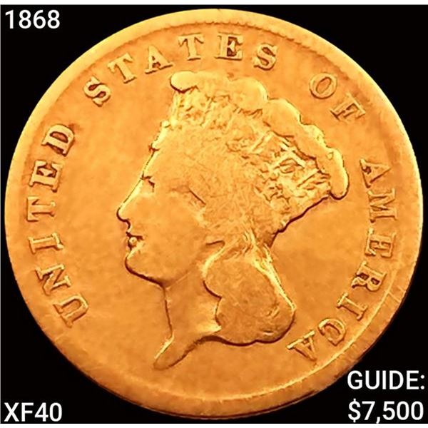 1868 $3 Gold Piece NEARLY UNCIRCULATED