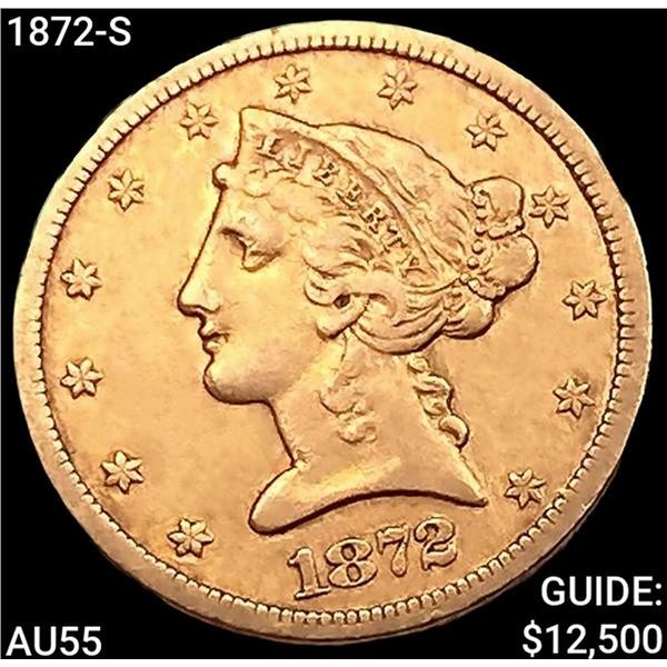 1872-S $5 Gold Half Eagle HIGH GRADE
