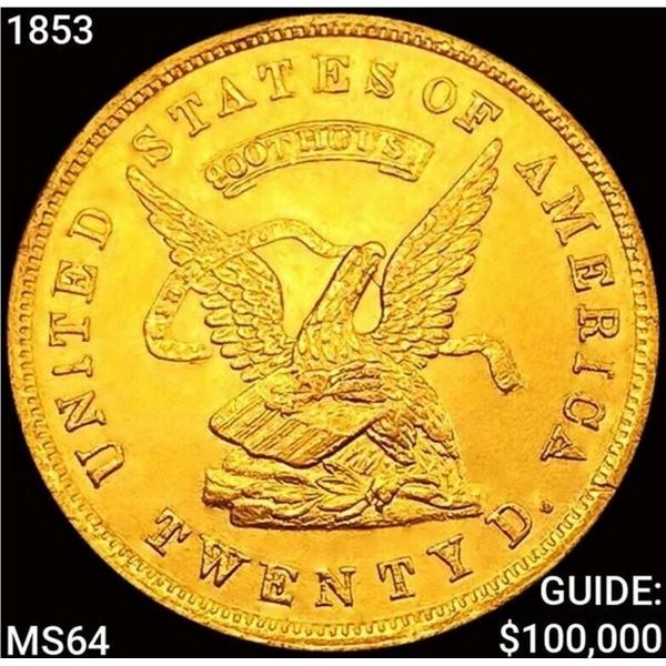 1853 900 Thous $20 Gold Assay CHOICE BU