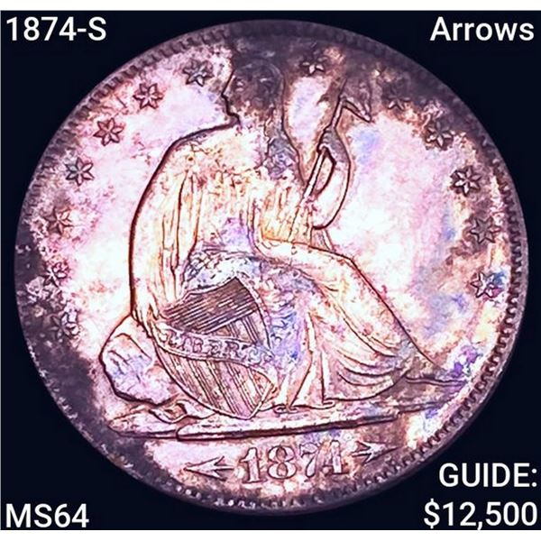 1874-S Arrows Seated Liberty Half Dollar CHOICE BU