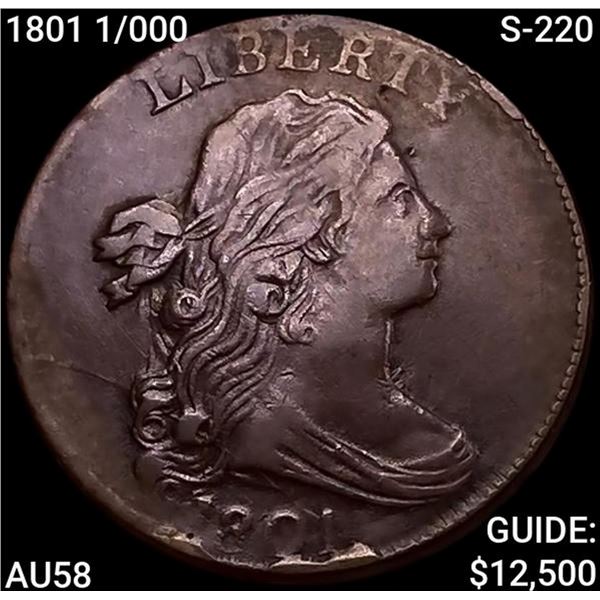 1801 1/000 S-220 Draped Bust Large Cent CHOICE AU