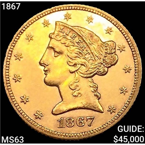 1867 $5 Gold Half Eagle CHOICE BU