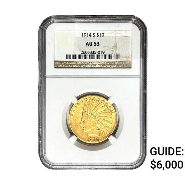 1914-S $10 Gold Eagle NGC AU53
