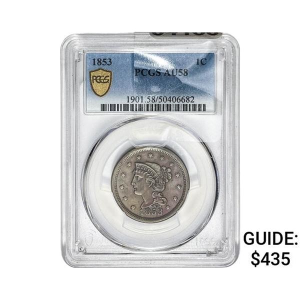 1853 Braided Hair Large Cent PCGS AU58