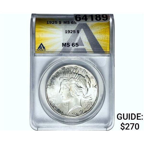 1925 Silver Peace Dollar ANACS MS65