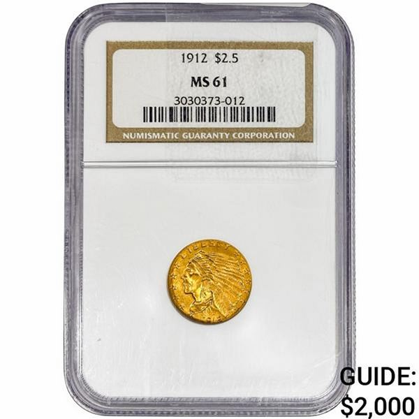 1912 $2.50 Gold Quarter Eagle NGC MS61