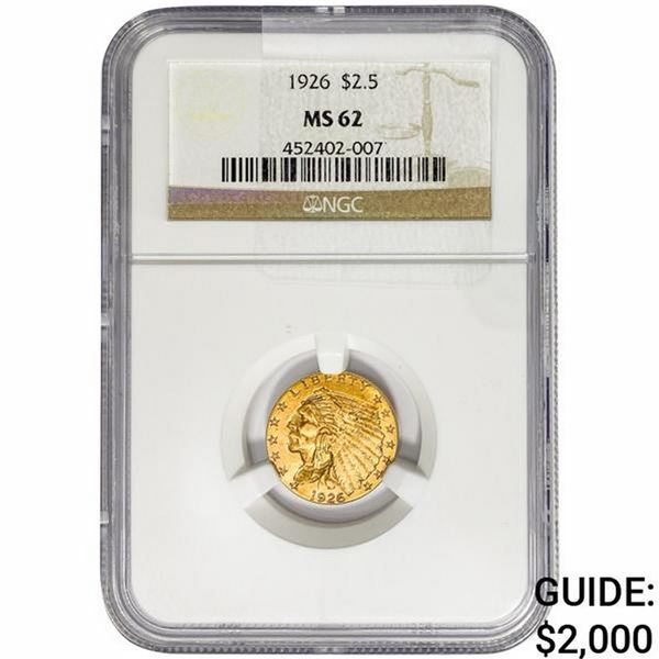 1926 $2.50 Gold Quarter Eagle NGC MS62
