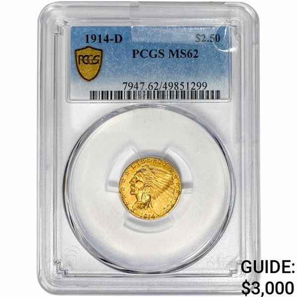1914-D $2.50 Gold Quarter Eagle PCGS MS62