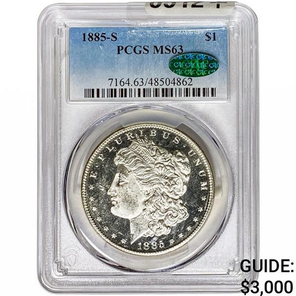 1885-S CAC Morgan Silver Dollar PCGS MS63 DMPL OBV