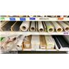 Image 6 : (2) SECTIONS OF METAL SHELVING WITH 8' UPRIGHTS, 6' CROSSBEAMS & ASSORTED PAPER, CANVAS, LAMINATE &