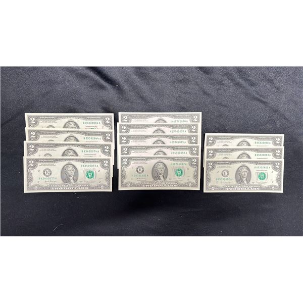 (12) ASSORTED UNITED STATES $2 BANK NOTES
