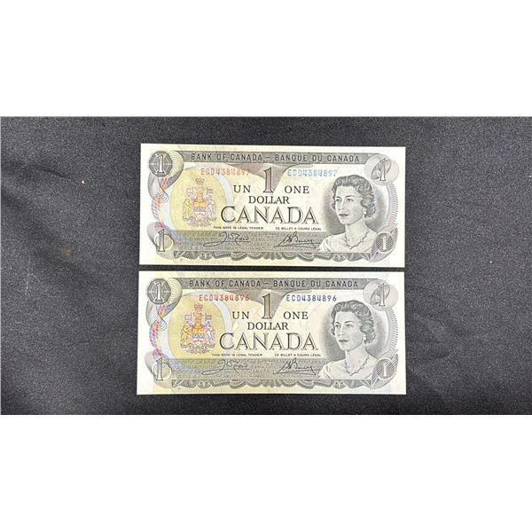(2) UNCIRCULATED & SEQUENTIAL 1973 CANADIAN $1 BANK NOTES; ECD4384896 - ECD4384897