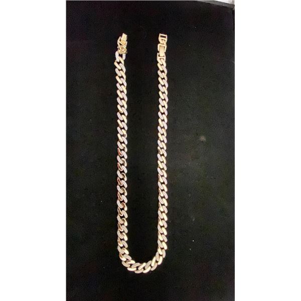 NEW 14K GOLD PLATED 10.0MM ICED OUT CUBAN LINK NECKLACE ADJUSTABLE 19"-20" LONG