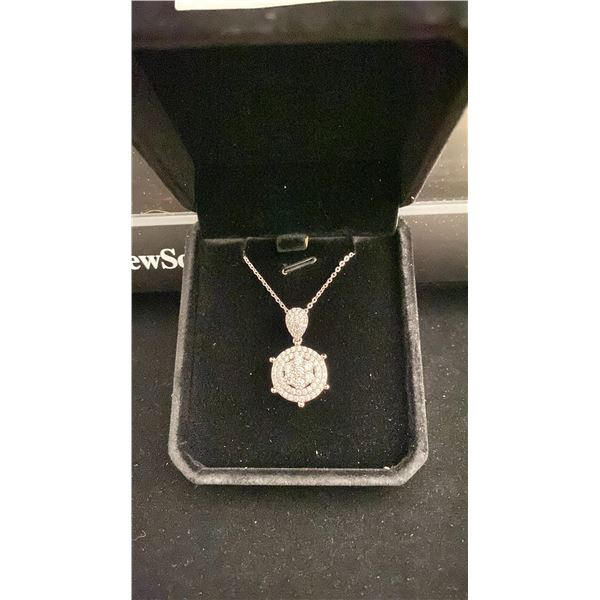 NEW PLATINUM PLATED SIMULATED DIAMOND CLUSTER NECKLACE, ADJUSTABLE CHAIN 15" - 17" LONG