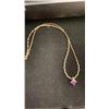Image 1 : NEW 18K GOLD PLATED 2.0CT PRINCESS CUT LAB CREATED AMETHYST NECKLACE, CHAIN 17" LONG