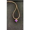 Image 2 : NEW 18K GOLD PLATED 2.0CT PRINCESS CUT LAB CREATED AMETHYST NECKLACE, CHAIN 17" LONG