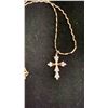 Image 2 : NEW 18K GOLD PLATED SIMULATED DIAMOND CROSS NECKLACE, CHAIN 17" LONG
