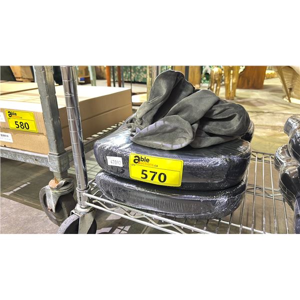 PAIR OF BLACK MEMORY FOAM SEAT CUSHIONS WITH GREY ZIP UP COVERS