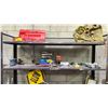 Image 1 : SHELF OF ORBIT WATER TIMERS, DISK BRAKE PADS, 6" X 9" ANVIL, MACHETE WITH SHEATH AND MORE