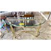 Image 2 : GLASS TOP BRASS-LOOK HALF MOON TABLE WITH (2) OVAL SIZE TABLES