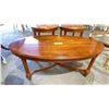 Image 2 : MATCHING WOOD OVAL COFFEE TABLE (45"L X 25"D X 17"T) & (2) OVAL SIDE TABLE WITH HIGH-GLOSS TOPS