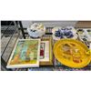 Image 2 : SHELF OF ASSORTED DISHWARE, FRAMED ARTWORK, VASE STANDS & MORE
