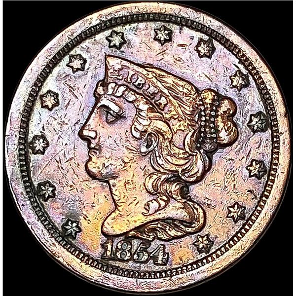 1854 Braided Hair Half Cent NEARLY UNCIRCULATED
