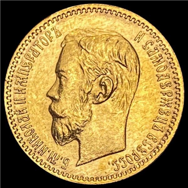 1902 Russian 5 Roubles Gold .1245oz AGW UNC