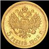 Image 2 : 1902 Russian 5 Roubles Gold .1245oz AGW UNC
