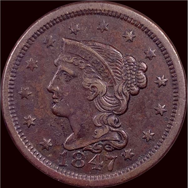 1847 Braided Hair Large Cent CLOSELY UNCIRCULATED