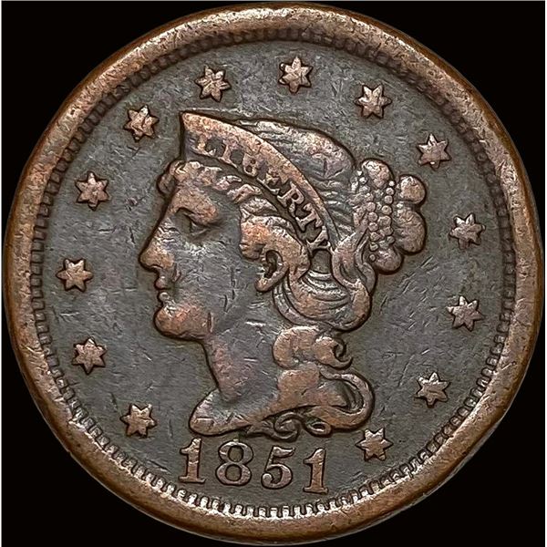1851 Braided Hair Large Cent LIGHTLY CIRCULATED