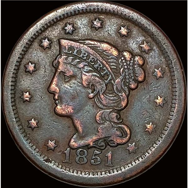 1851 Braided Hair Large Cent LIGHTLY CIRCULATED