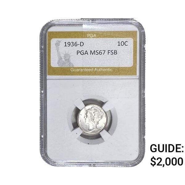 1936-D Mercury Silver Dime PGA MS67 FSB