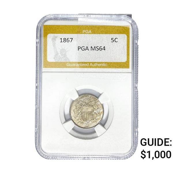 1867 Shield Nickel PGA MS64